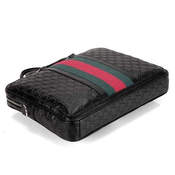 1:1 Gucci 246067 Men's Briefcase Bag-Black Guccissima Leather